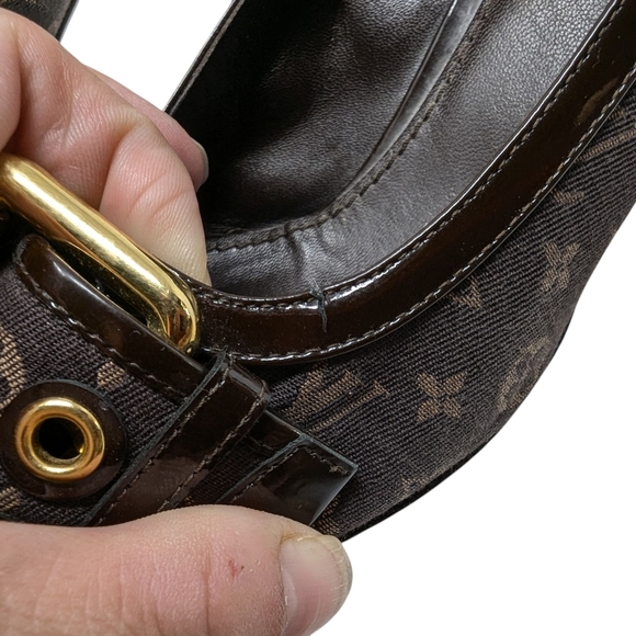 FLAWED READ Louis Vuitton Brown Mini Lin Signature Monogram Pumps 39.5 - Picture 14 of 16